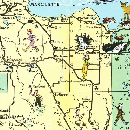 Vintage Map of Upper Peninsula of Michigan, 1935