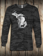 Deer in the Woods - Mens Long Sleeve - Black Camo