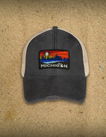 Michigan Lake Weathered Trucker Cap - Black and Tan