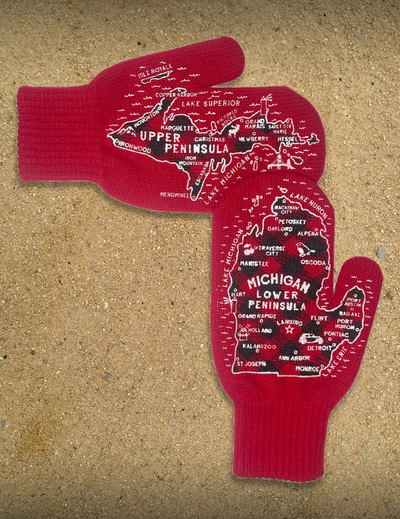 Red Plaid Michigan Mittens