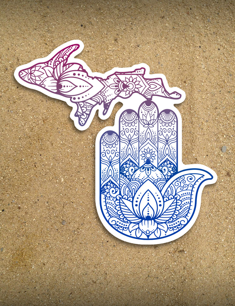 Yoga Hand - 4" Michigan Sticker