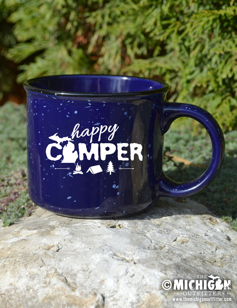 Happy Camper Porcelain Campfire Mug - Navy Blue