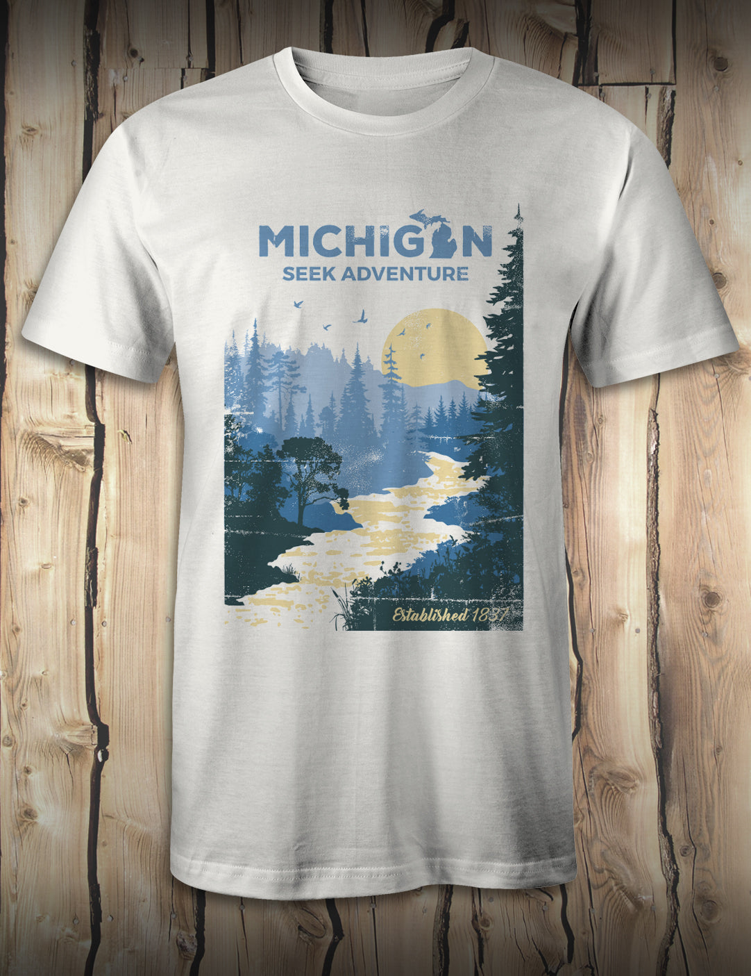 Michigan T-Shirt - River Poster - Mens - The Michigan Outfitter